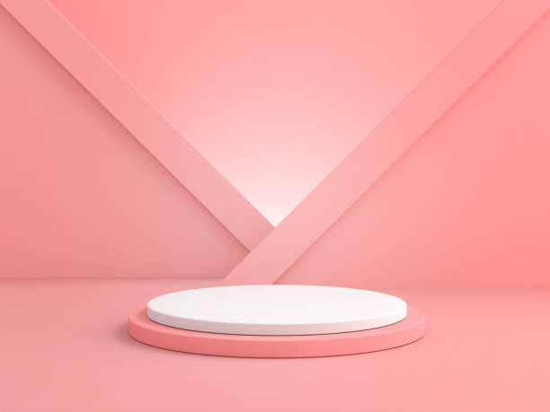 istock 3D Scene - Light pink scene and white pallet for product. 1313115157