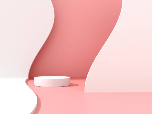 istock 3D Scene - Light pink scene and white pallet for product. 1313115165