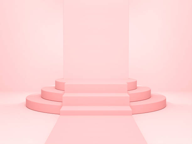 istock 3D Scene - Pastel pink 3 step stage and steps and high background 1313115171