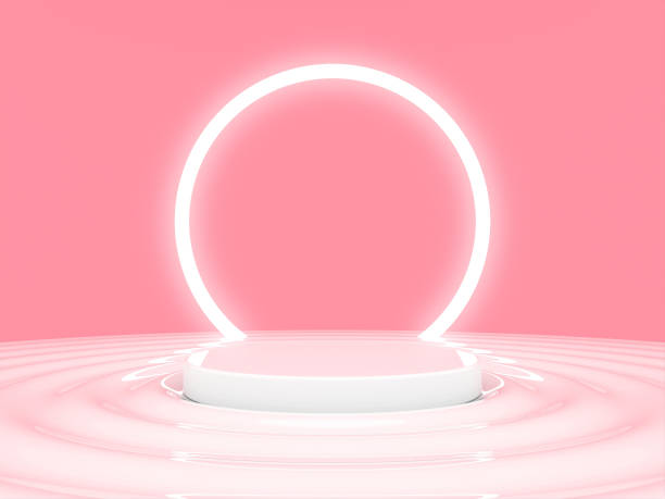 istock 3D Scene - Platform for success on the waves There is a neon circle in the background. / 3D Render 1313115219