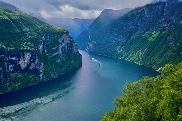 istock view over the Geirangerfjord with ferry ship 1313117734