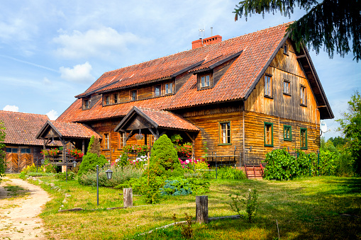 Piaski, Poland - August 19, 2020:Old, country house intended for agritourism in Masuria, land of a thousand lakes