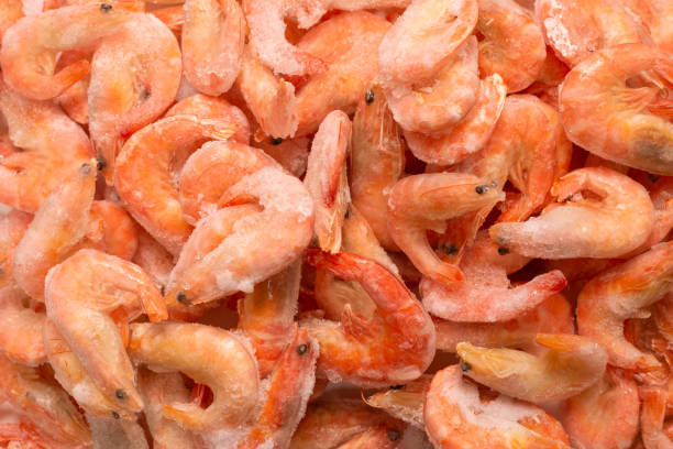 istock Fresh shrimps in ice. Top view. 1313119096