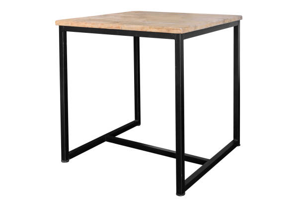 istock Modern wooden table with steel legs on white background 1313120723