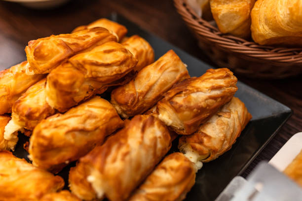 Greek pie with feta cheese at hotel restaurant