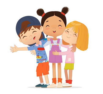 Ilustración de Felices Amigos De Varios Años Se Abrazan Niños Y Niñas  Abrazados y más Vectores Libres de Derechos de Abrazar - iStock