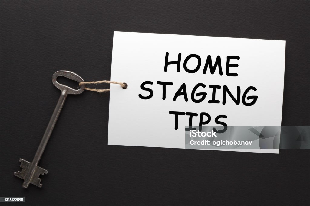 Home Staging Tips Home Staging Tips message with key. Home Interior Stock Photo