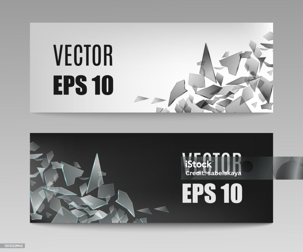 Nastavte bannery s rozbitými skleněnými ostrými střepy, realistickou vektorovou ilustrací. - Bez autorských poplatků Abstraktní umění vektorové obrázky Nastavte bannery s rozbitými skleněnými ostrými střepy, realistickou vektorovou ilustrací. - Bez autorských poplatků Abstraktní umění vektorové obrázky