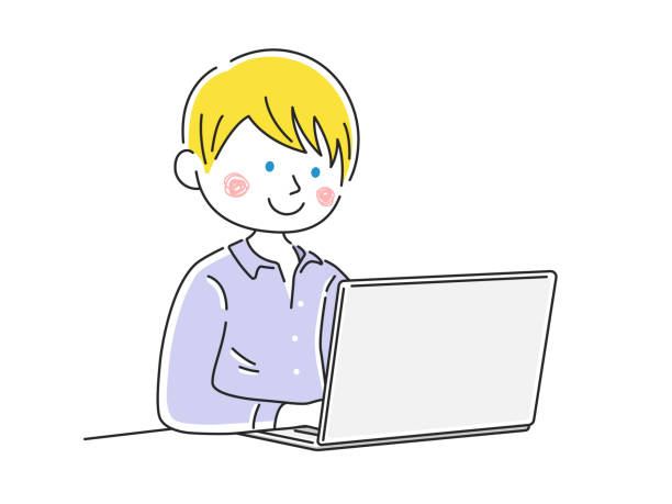 illustrazioni stock, clip art, cartoni animati e icone di tendenza di persone che usano i laptop. - computer keyboard white caucasian white background