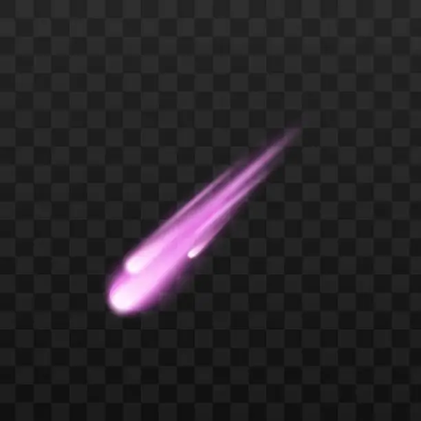 Vector illustration of Falling purple meteor or comet, realistic mockup vector illustration isolated.