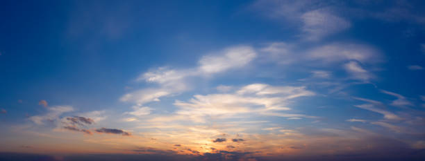 istock Beautiful sunset sky with clouds. Panorama of dramatic sky during golden hour. 1313126161