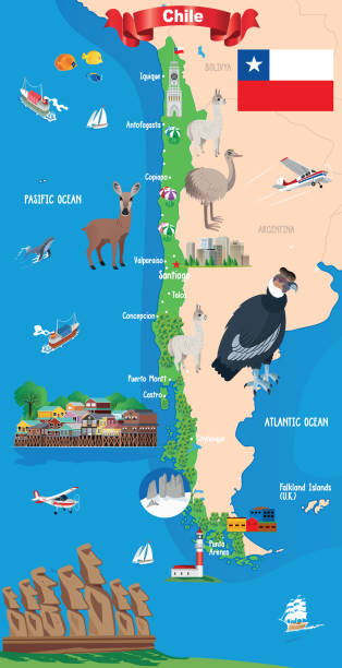 Chile map Vector Chile map easter island map stock illustrations