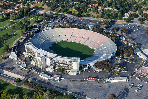Pasadena, California, USA - April 12, 2017:  Aerial view of the historic Rose Bowl Stadium near Los Angeles.