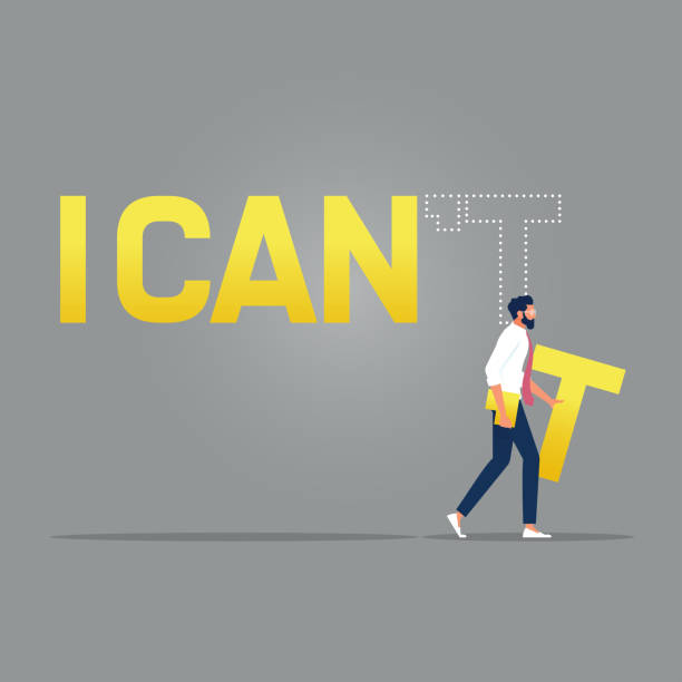 Motivation concept-Changing "I can't" into "I can" Businessman edit text "I can not" to "I can",inspirational concept vector illustration impossible possible stock illustrations