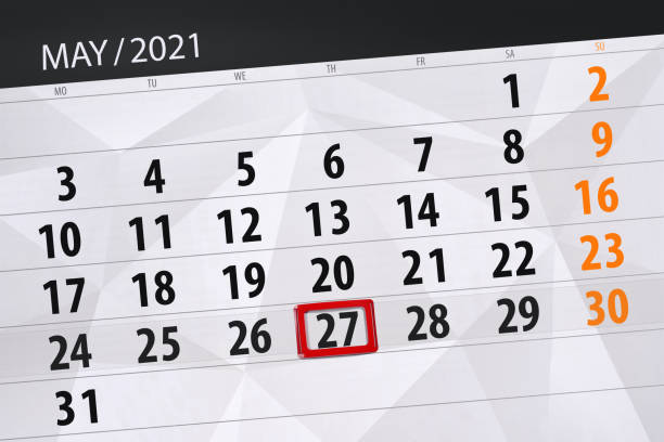 istock Calendar planner for the month may 2021, deadline day, 27, thursday 1313137261