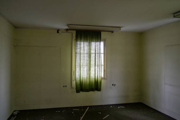 istock Old wooden frame and broken glass window on an old building for renovation 1313139648