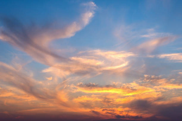 Golden hour twilight sky. Amazing colorful and cloudy sky Beautiful sky at golden hour twilight. Amazing colorful and cloudy sky golden hour stock pictures, royalty-free photos & images