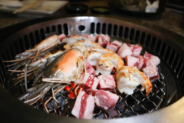 istock grilled shrimp and grilled beef 1313142244