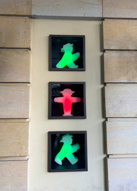 Berlin, Germany - November 10, 2019: East German pedestrian crossing lights