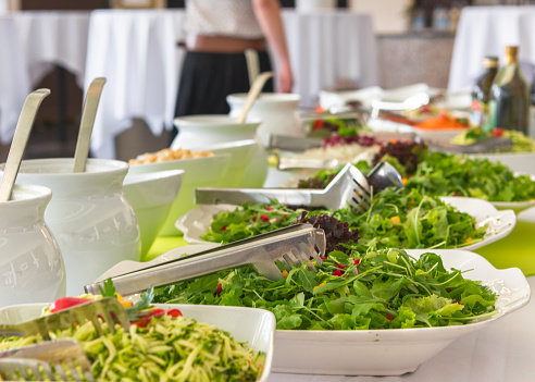 Catering with various vegetarian salads to serve yourself at an event