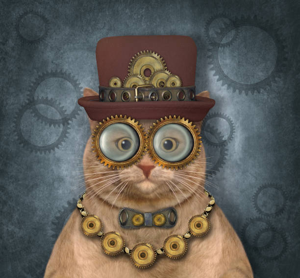 istock Cat reddish steampunk in metal bow tie 1313145791