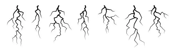 Vector illustration of Vector lightning silhouettes set. Elements for thunderstorm design.