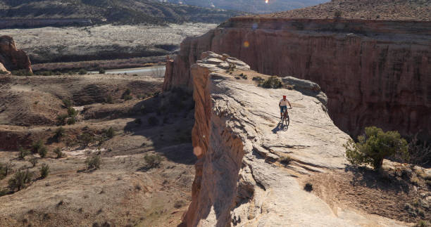 istock Mountain biker rides along mountain ridge in the morning 1313148441