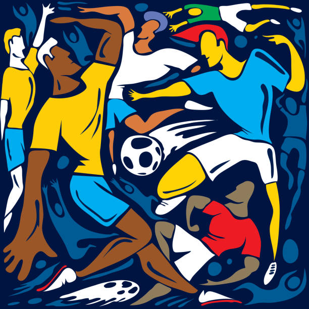 abstrakte fußball sport poster kunstwerk (vektor-kunst) - soccer player soccer sport people stock-grafiken, -clipart, -cartoons und -symbole