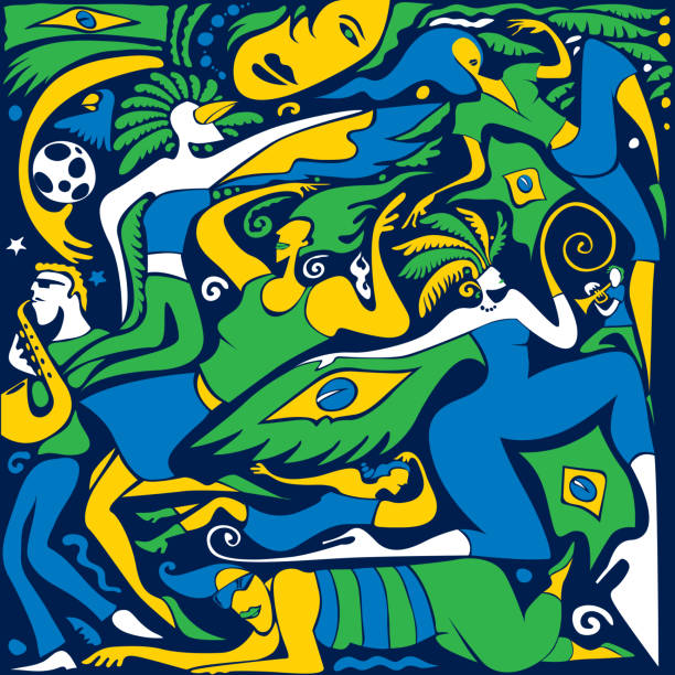 abstrakte brasilien karneval kunstwerk (vektor-kunst) - samba (brazilian) stock-grafiken, -clipart, -cartoons und -symbole