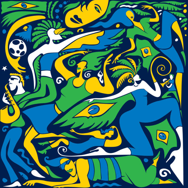 illustrazioni stock, clip art, cartoni animati e icone di tendenza di arte astratta del carnevale del brasile (vector art) - samba (brasile)