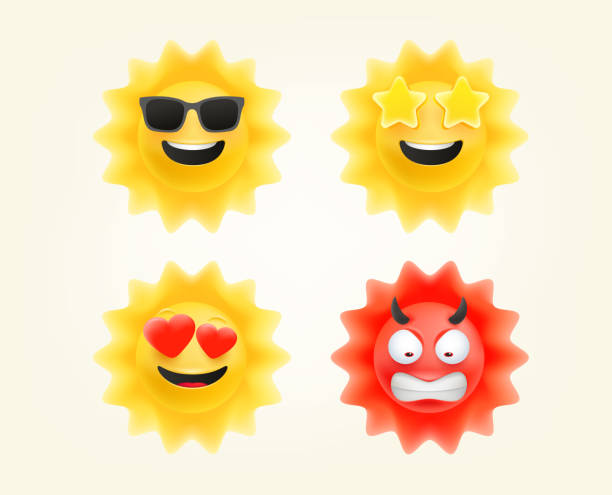 흰색에 고립 된 귀여운 3d 스타일 벡터 세트의 이모티콘. 사랑, 웃음, 미소 - glasses sun sunlight summer stock illustrations