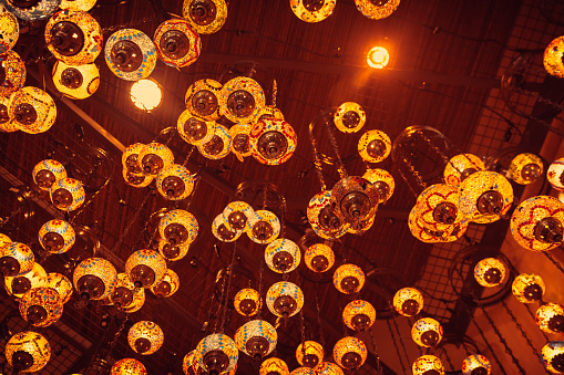 Beautiful turkish mosaic lamps on Istanbul bazaar.Turkey