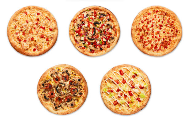 istock Cut into slices delicious fresh pizza with pepperoni on a white background. Top view 1313152302