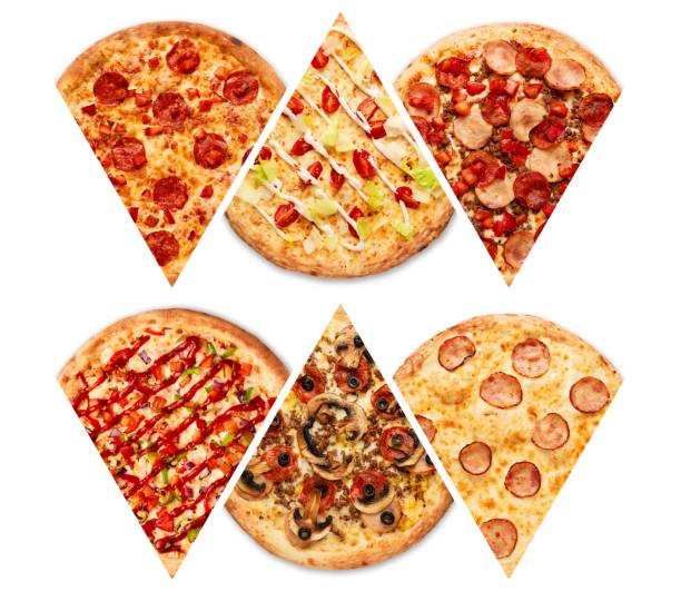 istock Cut into slices delicious fresh pizza with pepperoni on a white background. Top view 1313152334