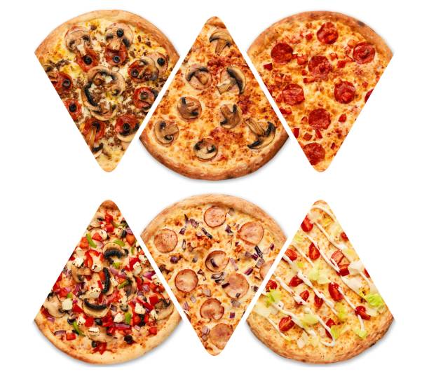 istock Cut into slices delicious fresh pizza with pepperoni on a white background. Top view 1313152567