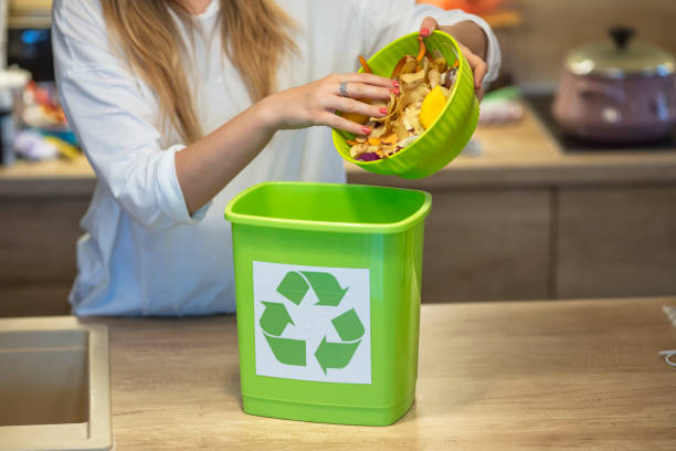 istock Millennial woman putting organic waste in compost bin. 1313152673