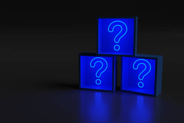 istock Blue neon light in the shape of a question mark in boxes. 3d illustration. 1313153463