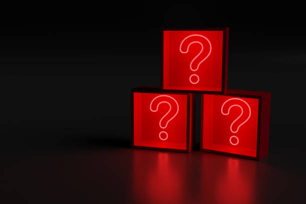 istock Red neon light in the shape of a question mark in boxes. 3d illustration. 1313153469