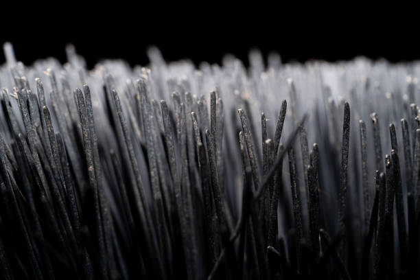 Macro photo of broom texture on dark background. Close up, macro photography