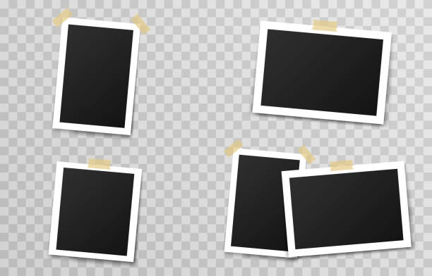 istock Set of vector photo frames with adhesive tape. Photo frame on isolated transparent background. Photo. 1313153890