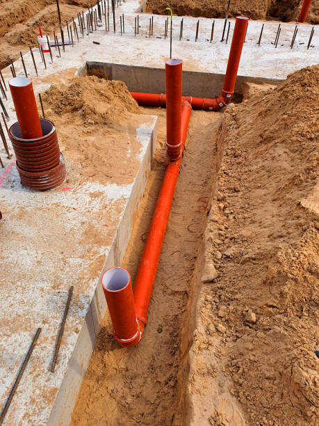 istock Plastic pipes for sewerage ,on the building site 1313154683