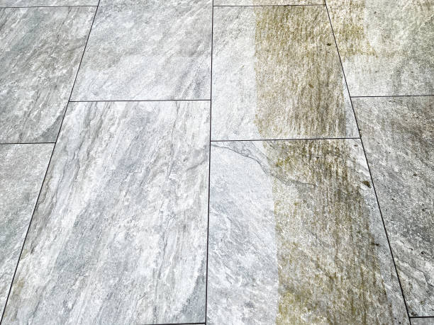 istock Contrast between clean and dirty paving stones in a partio 1313163149
