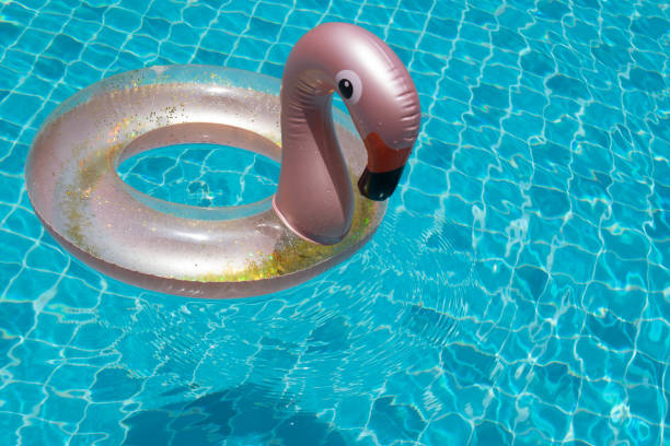 istock An inflatable flamingo bathing ring in a pool. 1313165578