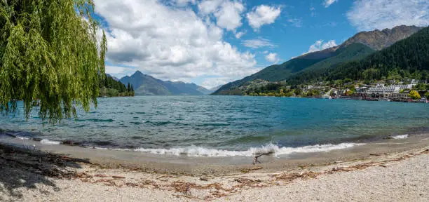 Photo of Panorama of the beach of lake Wakatipu in Queenstown, New Zealand