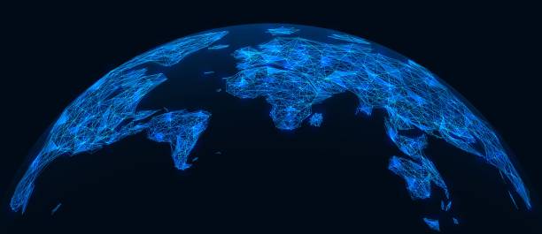 World map. World map. Points of connection to the global social network. Low-poly design. Blue background. connecticut stock illustrations