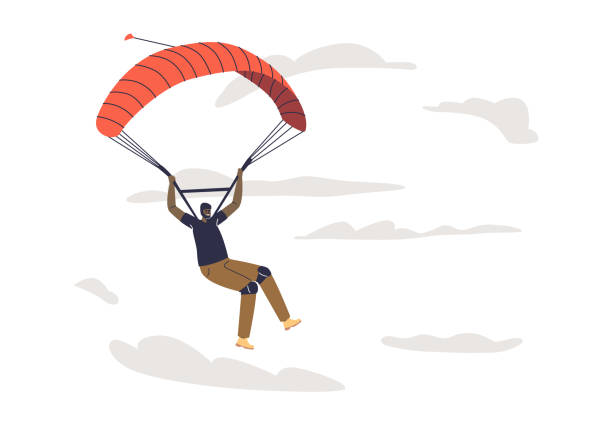 istock Professional parachutist skydive. Paraglider jump with parachute fly happy smiling 1313168003