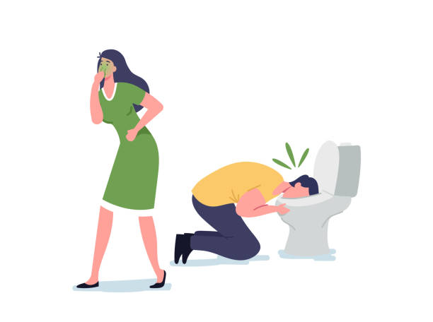 Food Poisoning Contaminated Products Concept Sick Male And Female  Characters Nausea And Vomit In Toilet Bowl Stock Illustration - Download  Image Now - iStock