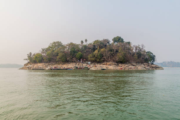 GUWAHATI, INDIA - JANUARY 31, 2017: View of Peacock Umananda island in Brahmaputra river near Guwahati, Ind GUWAHATI, INDIA - JANUARY 31, 2017: View of Peacock Umananda island in Brahmaputra river near Guwahati, India guwahati stock pictures, royalty-free photos & images