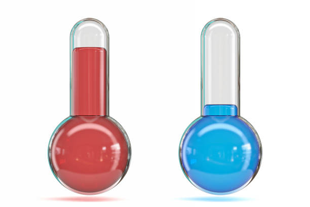termometry czerwone i niebieskie 3d - weather meteorologist meteorology symbol zdjęcia i obrazy z banku zdjęć