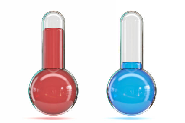 red and blue thermometers 3d - weather meteorologist meteorology symbol imagens e fotografias de stock
